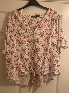 F&F Women's Floral Pattern Short Sleeve Tie-Front Blouse UK Size 20 -L5 - Picture 1 of 7