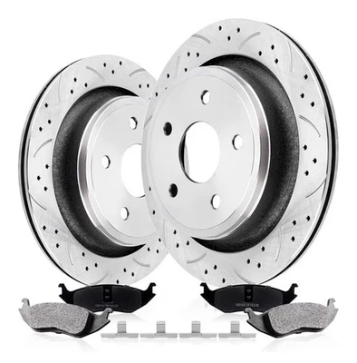 Kit de pastillas de freno y rotores traseros perforados y ranurados Unithub Ram 1500 2004-2023 Foto 1 de 4