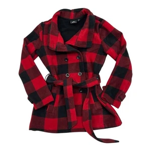 Ike Behar Red and Black Fleece Belted Jacket- Size Medium - Picture 1 of 7