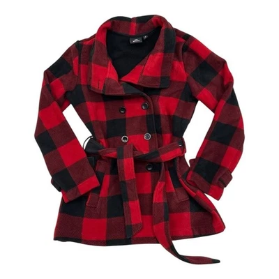 Ike Behar Red and Black Fleece Belted Jacket- Size Medium - Image 1 of 4