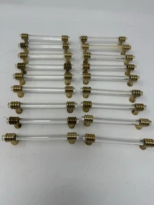 18 Mid Century Modern Vintage 4” Clear Lucite Brass Cabinet Drawer Pulls Handles - Picture 1 of 3