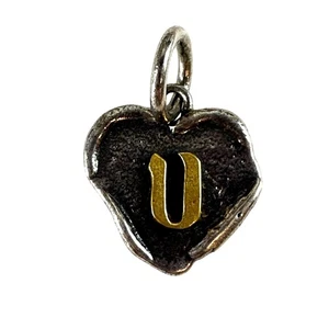 Wachsende poetische Sterlingsilber Messing Herz Abzeichen Charm "u" Monogramm Initiale - Bild 1 von 2