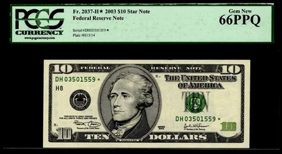 2003 $10 FRN ST. LOUIS. FR: 2037-H* (STAR NOTE). PCGS Graded: 66 PPQ. - Image 1 of 4