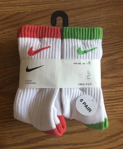 6 Pairs NIKE Dri-Fit MultiColor Cushioned Crew Socks Fits Youth Shoe Size 10C-3Y - Picture 1 of 5