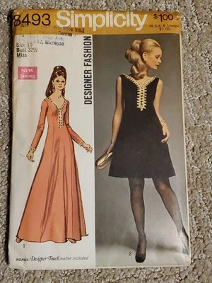Vtg 60s Simplicity Sew Pattern 8493 Misses Designer Dress Size 10 B 32.5, FF  - Image 1 of 4