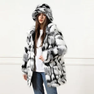 Abrigo de felpa para mujer invierno longitud media engrosado cálido piel sombreros traje chaqueta parka - Imagen 1 de 32