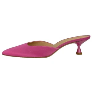 Reformation Daniela Pink Satin Square Toe Kitten Heels Slip On Mules Sandals 10 - Bild 1 von 4
