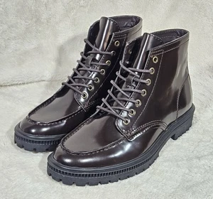 NEW EXPRESS Burgundy Leather Chunky Boots, Mens Size 9 - Picture 1 of 8