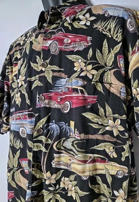 Camisa Hawaiana Robert Stock Hombre Mediana Negra Manga Corta Botón Coche Aloha Foto 1 de 4