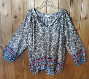 Beach Lunch Lounge Top Women 2X Popover Peasant Tunic Boho Coastal - Picture 1 of 8