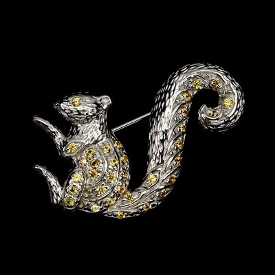 Broche de plata de ley 925 zafiro redondo corte diamante ardilla piedras preciosas joyería Foto 1 de 4