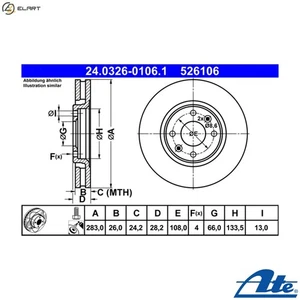2x BRAKE DISC 24.0326-0106.1 FOR PEUGEOT CITROEN DHX /DHY 1.9L 4HX 2.2L 4cyl 406 - Picture 1 of 10