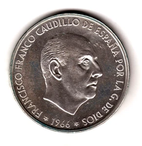 ESPAÑA 100 Pesetas plata FRANCO 1966 *69* PALO RECTO calidad S/C (1969) (1) - Picture 1 of 3