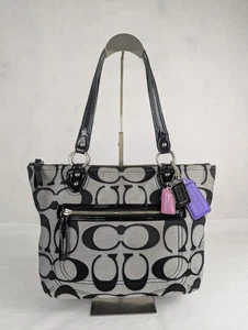Borsa Coach Poppy Metallic Signature C’s Lurex Glam Grigio Nero - Foto 1 di 16