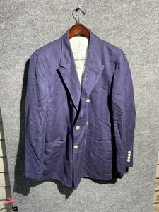 Caruso Blazer Mens 54 44R Blue Linen Double Breasted Gold Button Italy Jacket - Picture 1 of 10