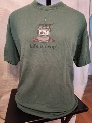 Life Is Crap out of beer t shirt XL green vintage  - Image 1 of 4