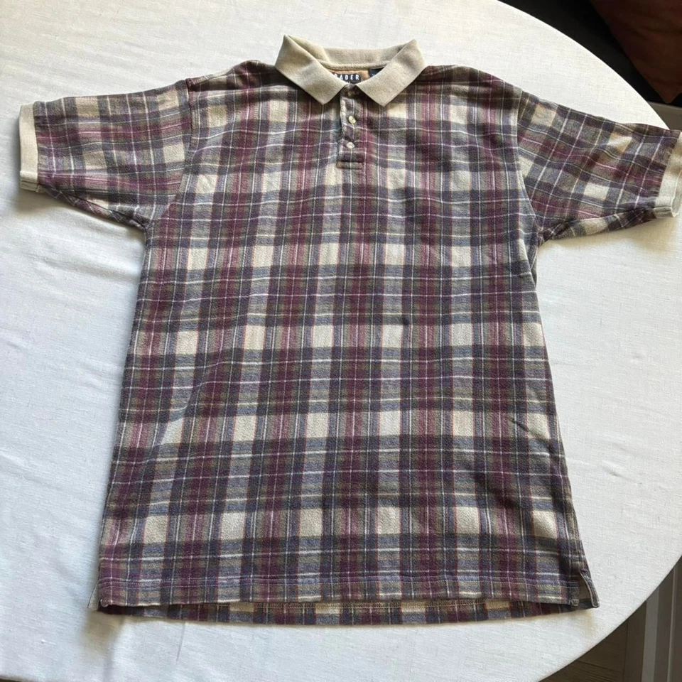 Vintage Trader Bay Plaid Polo Shirt Beige Red Size L Cotton Blend Y2K - Image 1 of 4
