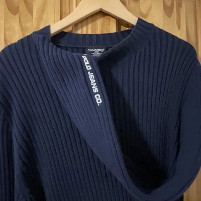 Suéter Vintage Ralph Lauren Polo Jeans Company Acanalado 100% Algodón XL Azul Marino Foto 1 de 4