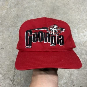 Vintage Georgia Bulldogs Hat Cap Snap Back Red College Football Mens Script Rare - Picture 1 of 9