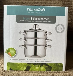 KitchenCraft Stainless Steel Three Tier 16cm Steamer - Picture 1 of 6