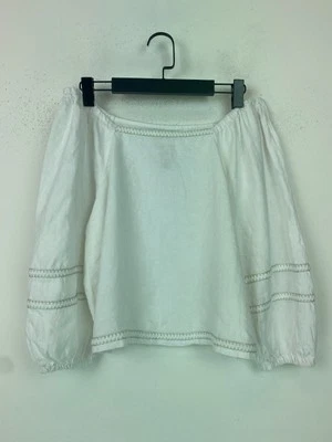 Blusa Boho Joie Blanca Lino Bordada Bardot Hombro Descubierto M Foto 1 de 4