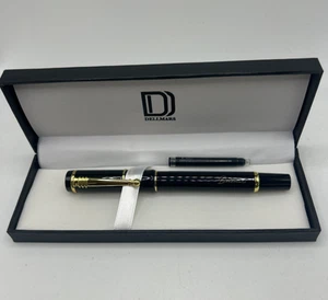 New Dellmars Fountain Pen w/ Gift Box -Black Ink Business Gift Gold Etch Plating - Picture 1 of 8