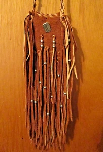 Vintage Handmade LEATHER FRINGED Crossbody Shoulder PURSE POUCH BAG - Picture 1 of 3
