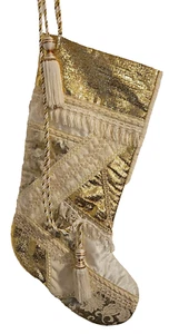 VINTAGE GOLD LAHM SATIN & SPITZE STRUMPF MIT KORDEL & QUASTEN 19" - Bild 1 von 2