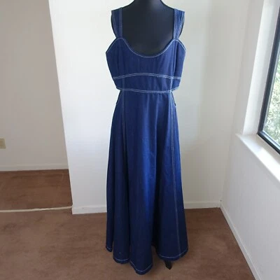 Vestido Aureta Mujer Grande Azul Denim Lados Recortados Maxi Tanque Largo Anthropologie Foto 1 de 4