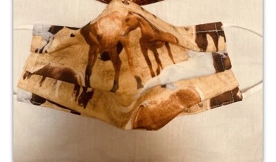 Tan Horses Grazing Face mask Multi Cotton hand made One Kind Unisex Adjustable - Image 1 of 2