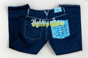 Vintage Artful Dodger Fighting Irons Y2K Baggy Denim Jeans embroidered Men Sz 34 - Picture 1 of 11