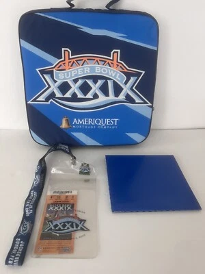 NFL 2005 SUPER BOWL XXXIX~Eagles Patriots~TICKET, PIN & LANYARD, SEAT, 1/2 TIME - Image 1 of 4