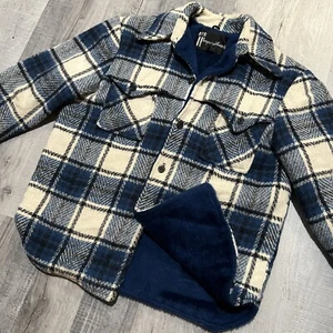 VTG Imperial Guard 60s/70s Heavy CPO Blue Plaid Anchor Button Flannel Shacket S - Picture 1 of 5
