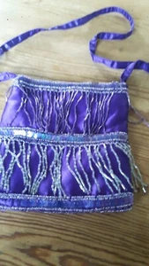Small purple satin shoulder bag beads & sequins - Picture 1 of 1