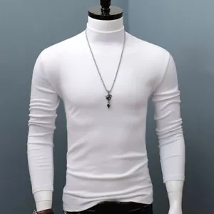 Mens Mock Turtleneck T-Shirt Solid Long Sleeve Pullover Basic Undershirt Tops ✔ - Picture 1 of 27