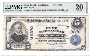 $5 1902 PB National 🇺🇸 LONG BEACH California CA 🇺🇸 Extremely Rare 🇺🇸 - Picture 1 of 2