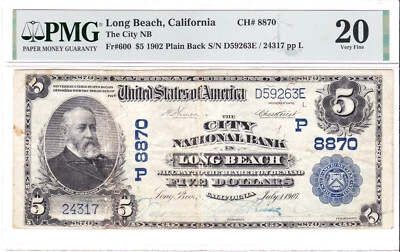$5 1902 PB National 🇺🇸 LONG BEACH California CA 🇺🇸 Extremely Rare 🇺🇸 - Image 1 of 2