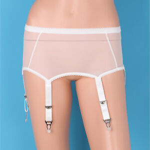 Womens See Through Mesh High Waisted Lingerie Adjustable Straps Garter Belts