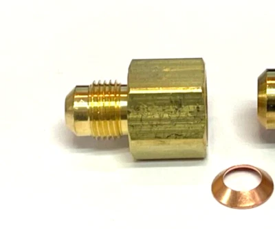 MUELLER BRASS Brass Flare Reducing Adapter, 1/2"Female Flare w/Copper Seal x 3/8 Male Flare
