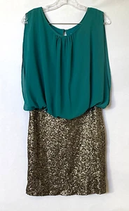 MM Couture by Miss Me Dress Womens Small Teal Chiffon Gold Sequin Sleeveless NWT - Picture 1 of 19