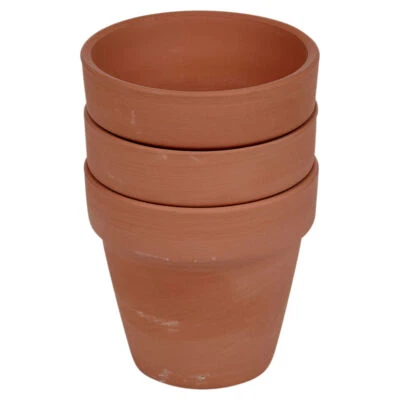 3x Small Classic Terracotta Plant Pots Drainage Hole Elegant Design for Garden - Image 1 of 4