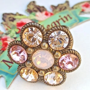 Michal Negrin Ring Oversize Flower & Pink Swarovski Crystals Chunky Gift Box New - Picture 1 of 12