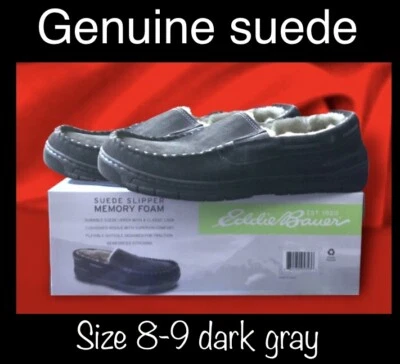 Zapatillas mocasín de gamuza de espuma viscoelástica EDDIE BAUER: talla 8-9M, gris D, forradas de piel Foto 1 de 4