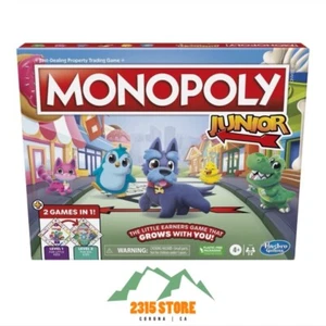 Monopoly Junior Brettspiel, 2-seitiges Spielbrett, 2 Spiele in 1, Monopoly von Hasbro - Bild 1 von 3