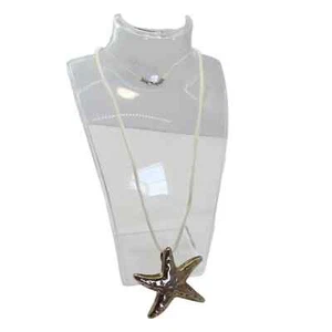Womens Starfish Necklace Metal Textured 3D  Coastal Silver Toned Nautical - Picture 1 of 4