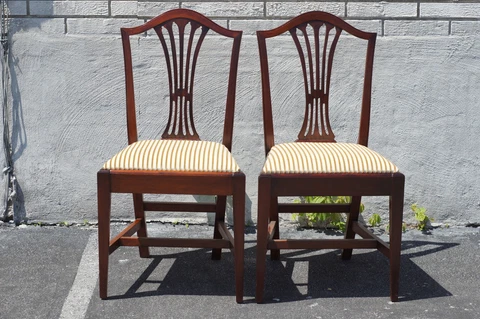 Pair of Mahogany English Dining Room Side Chairs Newly Upholstered & Restored Cover