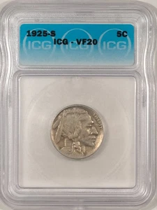 1925-S BUFFALO NICKEL - ICG VF-20 - Picture 1 of 3