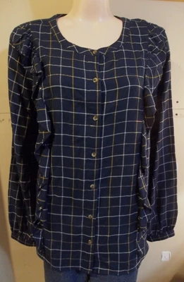 CAMISA FLANELA XADREZ AZUL MARINHO MANGA LONGA SONOMA GG nova com etiquetas babado fio metálico - Imagem 1 de 3