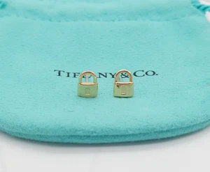 Tiffany & Co. 18k Yellow Gold Mini Lock Stud Earrings NO Push Back w/ Pouch - Picture 1 of 9