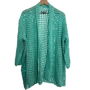 Jessica London Ramie Crochet Cardigan Sweater Women SZ 22/24 Green Open Cottage - Picture 1 of 9